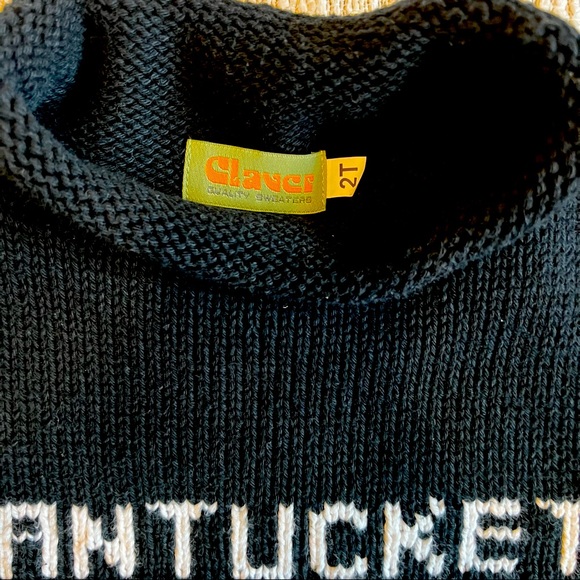 Claver 2T “Nantucket” Role Neck Sweater, Navy with White Lettering - Picture 2 of 3